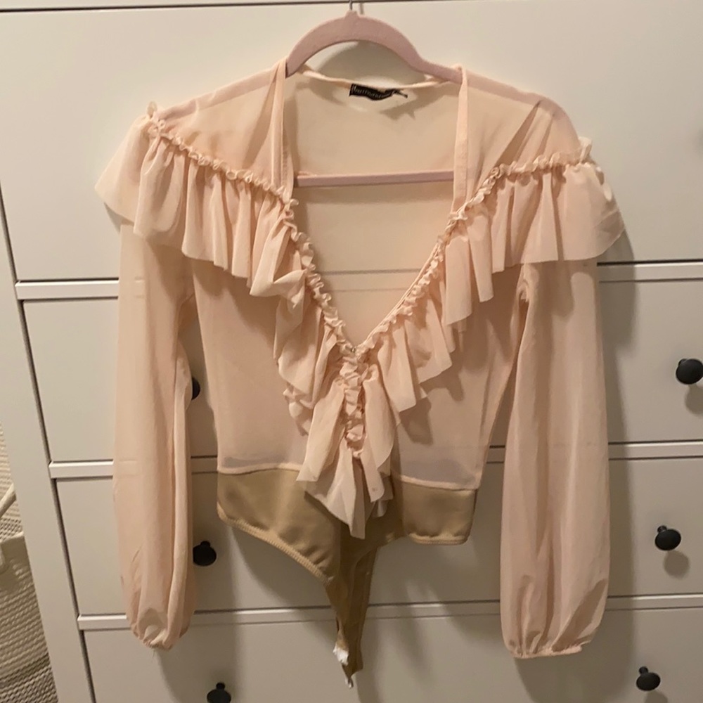 pretty little thing mesh blush top bodysuit